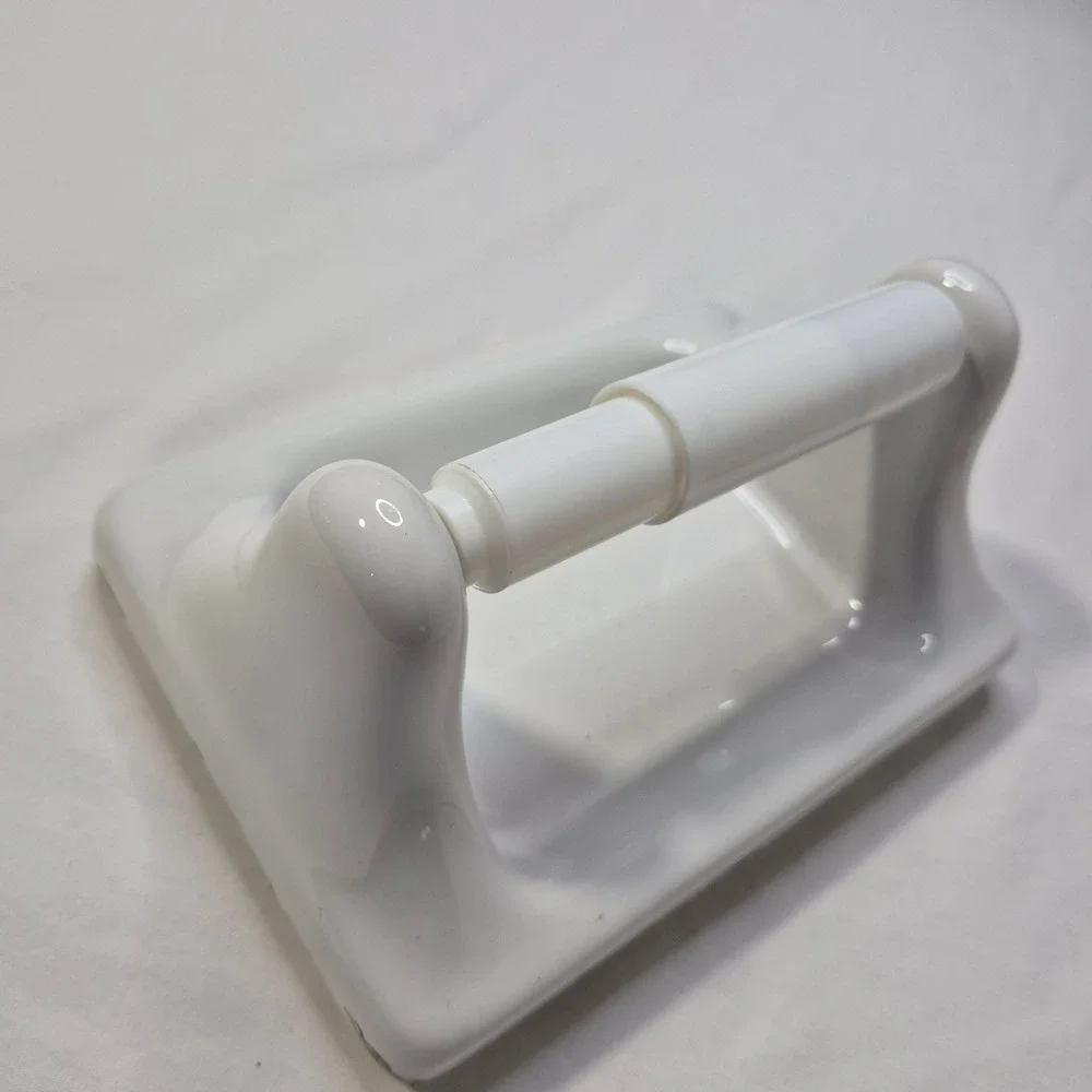 Vintage Ceramic Toilet Paper Holder White Recessed Mid Century Modern Bathroom